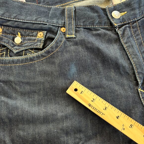 True Religion Mens‎ 42 Relaxed Baggy Jean Shorts Ricky Dark Blue Wash Denim USA - Picture 7 of 8